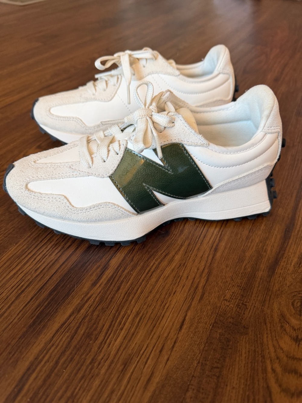 New Balance White Sneakers with Dark Green Patent 'N' Accent